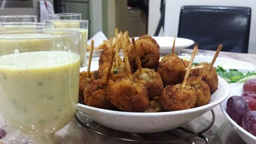 Close-up of food in plate on table