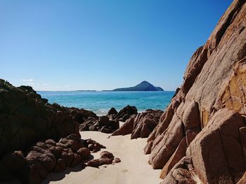 Panoramic view of sea against clear sky