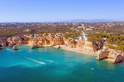 High angle view of boats in sea