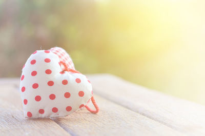 Close-up of heart shape on table