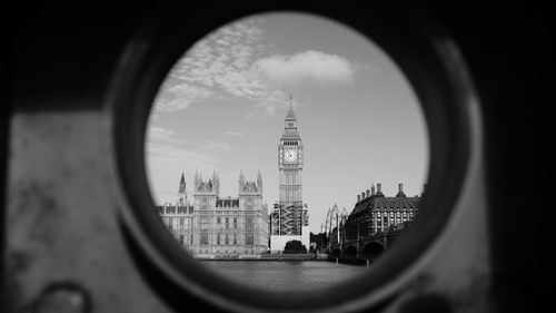 View of cityscape through window