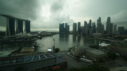 High angle view of buildings against sky in city