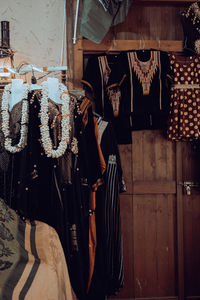 Low angle view of clothes hanging at home