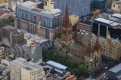 High angle view of buildings in city