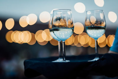 Luxury wine and champagne  for fine dining with and glassware, beautiful blurred  background. 