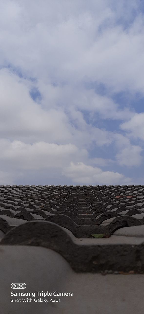 AERIAL VIEW OF BUILDING AGAINST CLOUDY SKY