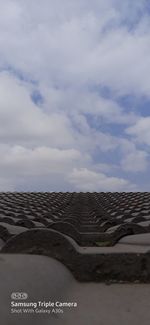 View of building roof against cloudy sky