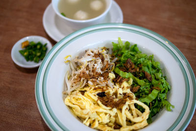 Close-up of noodles served in bowl