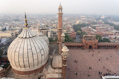 High angle view of city buildings