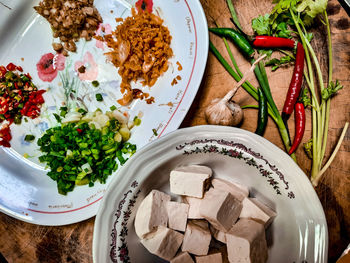 High angle view of food on table