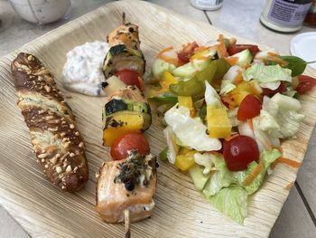 High angle view of food on table