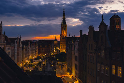 Illuminated buildings in city