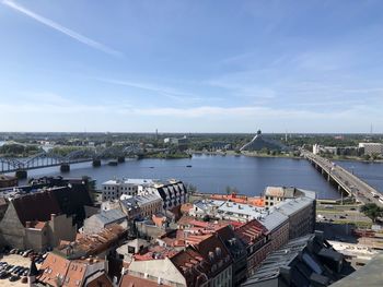 High angle view of cityscape against sky