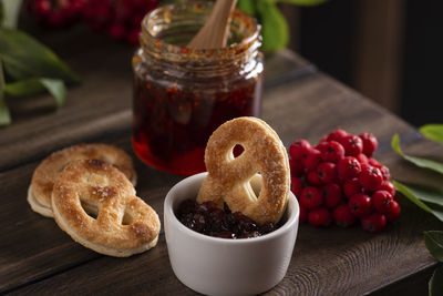 Close-up of dessert on table