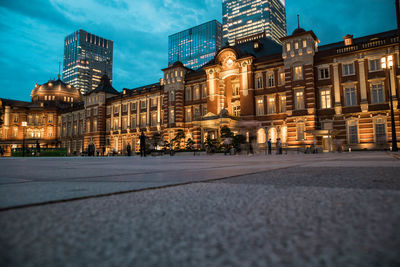 Tokyo station plaza view during twilight. landscape orientation.