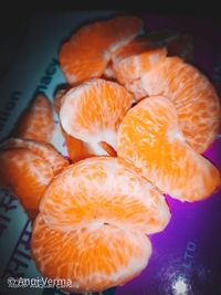 Close-up of orange slices on table