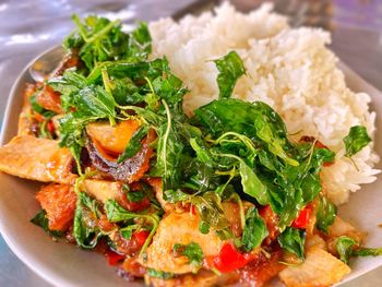 High angle view of meal served in plate