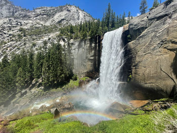 Panoramic view of waterfall in forest