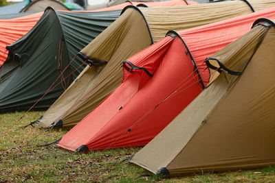 High angle view of tent on field