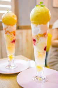 Close-up of ice cream on table