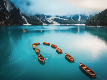 High angle view of boat in lake