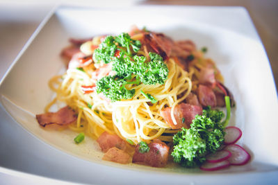 Close-up of food served in plate