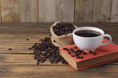 High angle view of coffee cup on table