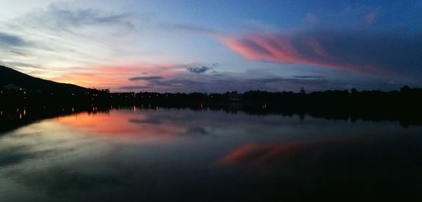 Scenic view of lake against sky during sunset