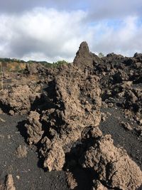 Rock formations on landscape against sky