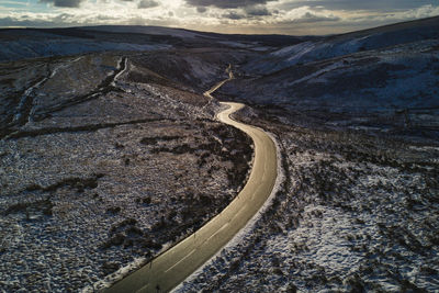 High angle view of road in winter