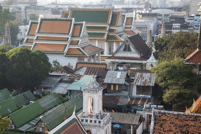 High angle view of buildings in city