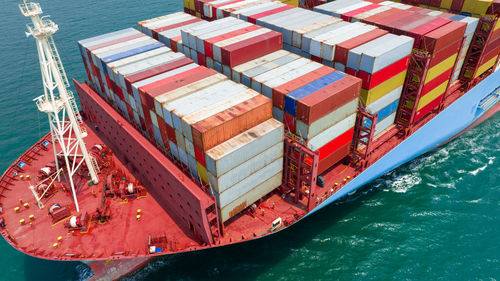 High angle view of ship in sea