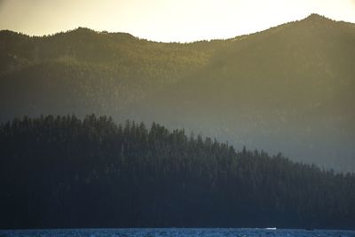 Scenic view of lake against sky at sunset