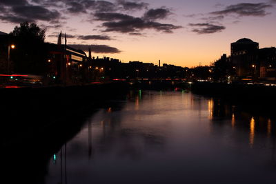 River in city at night