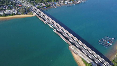 High angle view of swimming pool by sea