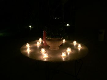 Lit candle in dark room