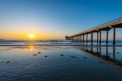 Scenic view of sea against clear sky during sunset