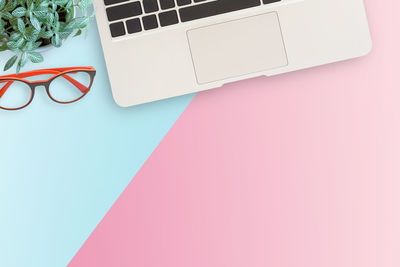 High angle view of mobile phone on table