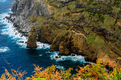 High angle view of rocks in sea