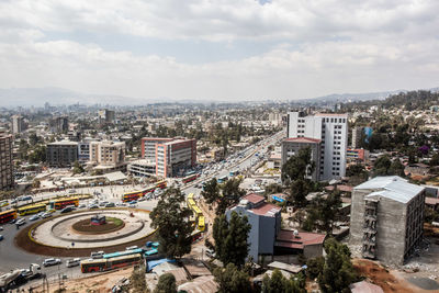 High angle view of cityscape against sky