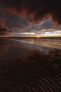 Scenic view of beach against sky during sunset