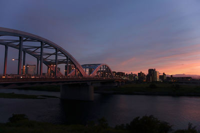 Bridge over river against sky during sunset