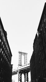 Low angle view of buildings against clear sky