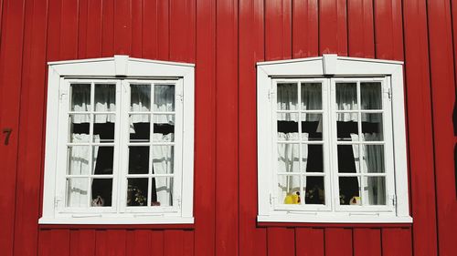 Close-up of closed windows on wall