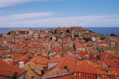 View from the city wall over the red roofs of dubrovnik, croatia. 