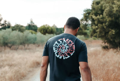 Rear view of man standing on field