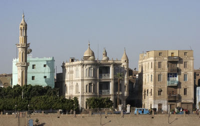 View of buildings against clear sky