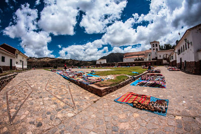 Panoramic view of market stall against sky