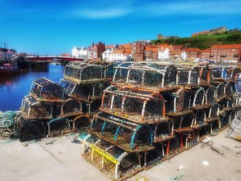 Crab and lobster pots at whitby harbour