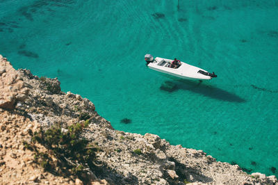 High angle view of ship in sea